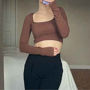 Aritzia Chocolate Long Sleeve Crop Top